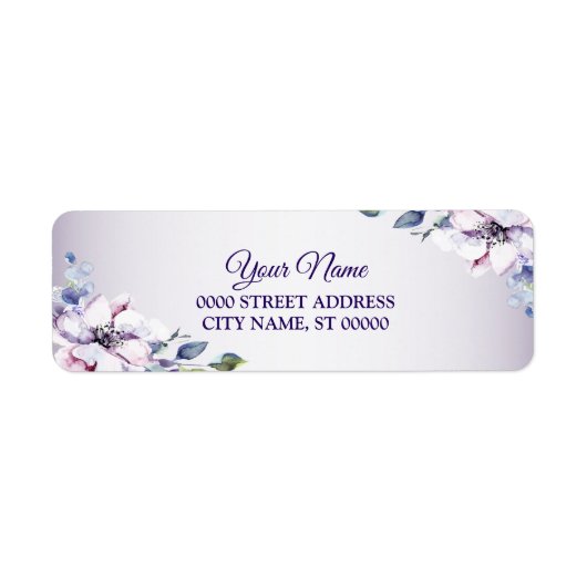 Purple Pink Floral Golden Wedding Return Address  ラベル (正面)