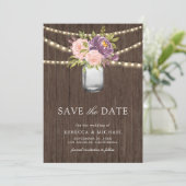 Purple Pink Floral Mason Jar Photo Wedding セーブザデート (スタンド正面)