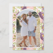 Purple Pink Floral Mason Jar Photo Wedding セーブザデート (裏面)