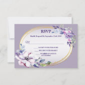 Purple Pink Floral Watercolor Gold Geometric Party 出欠カード (正面)