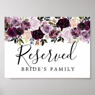 Purple Pink Floral Wedding Reserved Sign ポスター