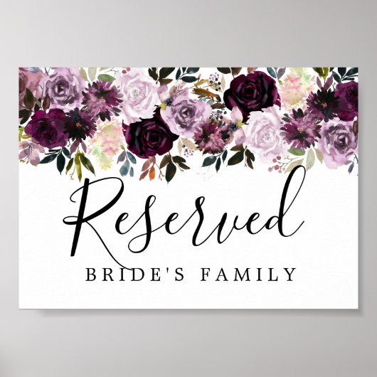 Purple Pink Floral Wedding Reserved Sign ポスター (正面)