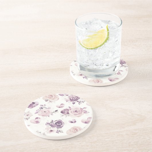 Purple Pink Flowers & Hearts コースター (側面)