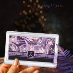 Purple Pink Gemstone Modern Monogram 名刺入れ<br><div class="desc">Have a look at this beautiful Monogram Business Card Holder with delicate purple tones and pink shades of purple gemstones. It was painted by hand by creating marble flowing through a gemstone’s rich background with delicate soft tones from purple to pink shades. There is a purple-pink leaf overlay with a...</div>