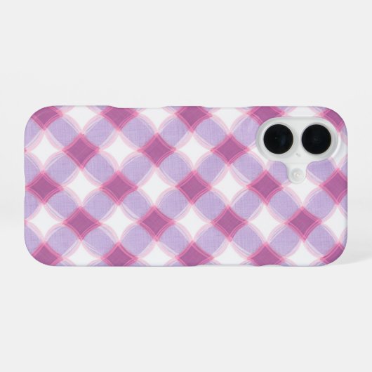 Purple Pink Geometric Check Pattern Phone Case iPhone 16ケース (裏面横)