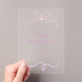 purple pink glitter bow baby shower name date eleg アクリル招待状 (インサイチュ (ポータブル))