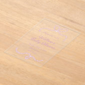 purple pink glitter bow baby shower name date eleg アクリル招待状 (レイダウン)