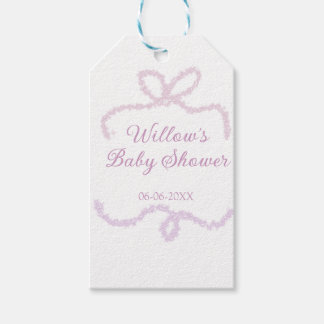 purple pink glitter bow baby shower name date eleg ギフトタグ