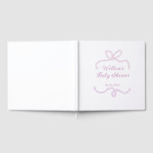 purple pink glitter bow baby shower name date eleg ゲストブック (全面)