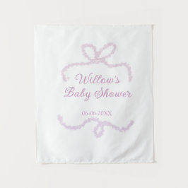 purple pink glitter bow baby shower name date eleg タペストリー