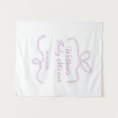 purple pink glitter bow baby shower name date eleg タペストリー (正面(横))