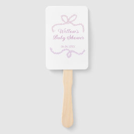 purple pink glitter bow baby shower name date eleg ハンドファン
