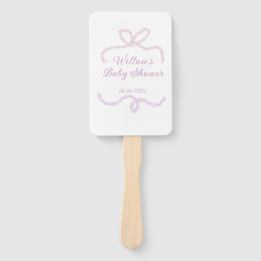 purple pink glitter bow baby shower name date eleg ハンドファン (正面)