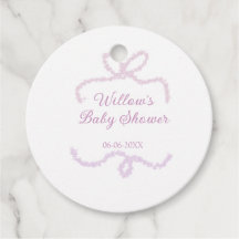 purple pink glitter bow baby shower name date eleg