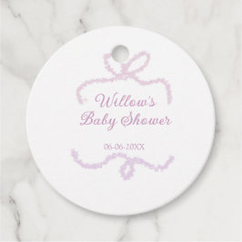 purple pink glitter bow baby shower name date eleg フェイバータグ