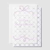 purple pink glitter bow baby shower name date eleg ベラム紙招待状 (オフセット (招待状))