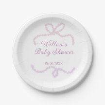 purple pink glitter bow baby shower name date eleg