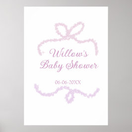 purple pink glitter bow baby shower name date eleg ポスター