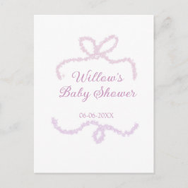 purple pink glitter bow baby shower name date eleg ポストカード