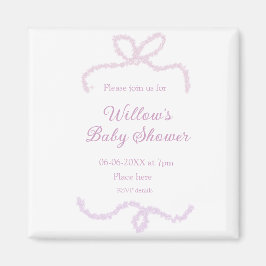 purple pink glitter bow baby shower name date eleg マグネット