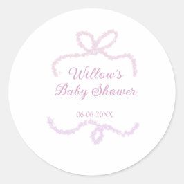 purple pink glitter bow baby shower name date eleg ラウンドシール