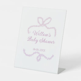 purple pink glitter bow baby shower name date eleg 台座サイン