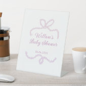 purple pink glitter bow baby shower name date eleg 台座サイン (インサイチュ)