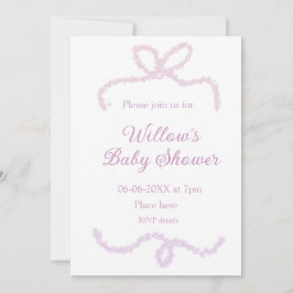 purple pink glitter bow baby shower name date eleg 招待状