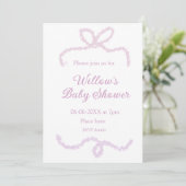 purple pink glitter bow baby shower name date eleg 案内状 (スタンド正面)