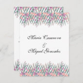 purple pink green watercolor flowers 招待状 (正面/裏面)