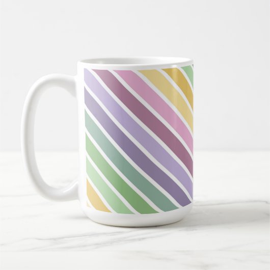 PURPLE PINK GREEN YELLOW EASTER STRIPES コーヒーマグカップ (左)