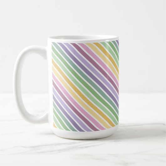 PURPLE PINK GREEN YELLOW EASTER STRIPES コーヒーマグカップ (左)