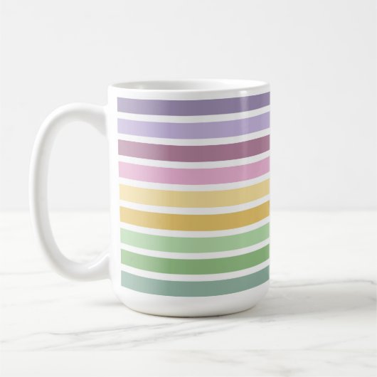 PURPLE PINK GREEN YELLOW EASTER STRIPES コーヒーマグカップ (左)