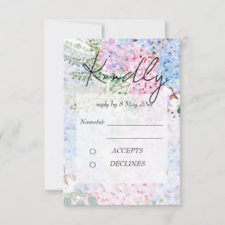 purple pink hydrangea paintings Wedding RSVP Card 招待状