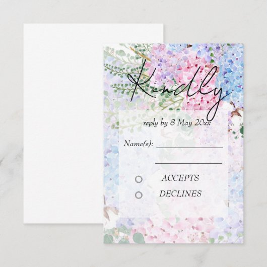 purple pink hydrangea paintings Wedding RSVP Card 招待状 (正面/裏面)