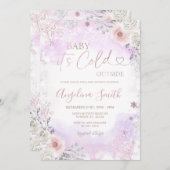 Purple Pink It’s Cold Outside Winter Baby Shower  招待状 (正面/裏面)