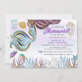 Purple Pink Modern Glitter Mermaid Baby Shower 招待状 (正面)