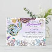 Purple Pink Modern Glitter Mermaid Baby Shower 招待状 (スタンド正面)
