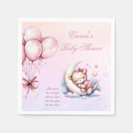 Purple Pink Moon Dreamy Baby Bear Baby Shower Napk スタンダードカクテルナプキン