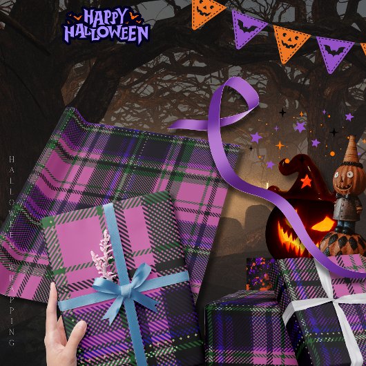 Purple & Pink Plaid Halloween Wrapping Paper ラッピングペーパー