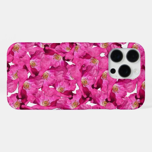 Purple Pink Poppies Galore Pattern  iPhoneケース (裏面横)