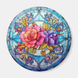 Purple & Pink Rose Floral Faux Stained-Glass マグネット