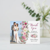 Purple Pink Rose Photo's Thank 結婚 You ポストカード (スタンド正面)