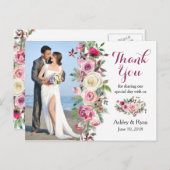 Purple Pink Rose Photo's Thank 結婚 You ポストカード (正面/裏面)