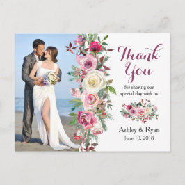 Purple Pink Rose Photo's Thank 結婚 You ポストカード