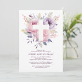 Purple Pink Rose & White Cross Girl Baptism  招待状 (スタンド正面)