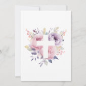 Purple Pink Rose & White Cross Girl Baptism  招待状 (裏面)