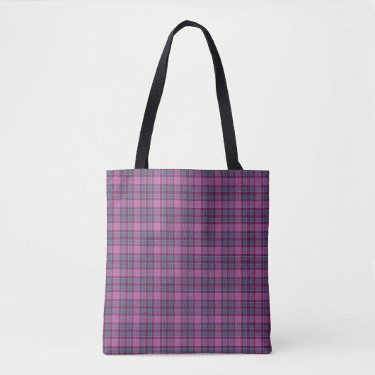 Purple Pink Teal Black Plaid Tartan トートバッグ (正面)