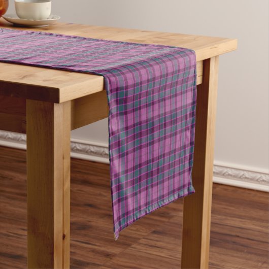 Purple Pink Teal Black Plaid Tartan Table Runner ショートテーブルランナー (インサイチュ)