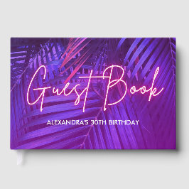 Purple Pink Tropical Palm Leaf Guest Book ゲストブック